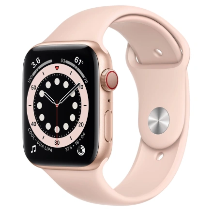 Apple Watch Series 6 GPS + Cellular 44mm Gold Aluminum Case with Pink Sand Sport Band (M07G3, MG2D3)